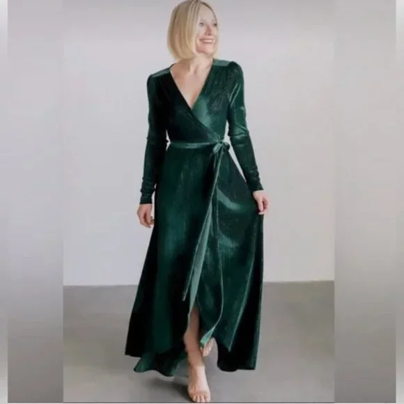 Baltic Born | Dresses | Baltic Born Serena Shimmer Velvet Wrap Dress  Metallic Forest Green Size L Nwt | Poshmark